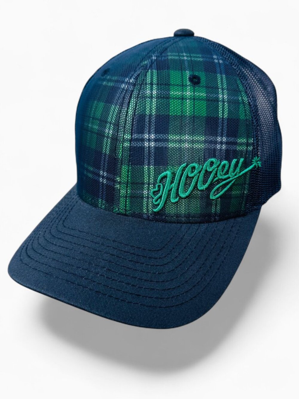 Hooey Blue Green Plaid Black Mesh Trucker Hat Embroidered Logo Western Cap